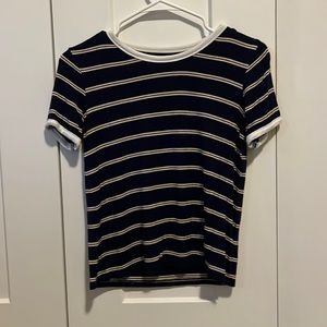Navy blue and yellow striped t-shirt